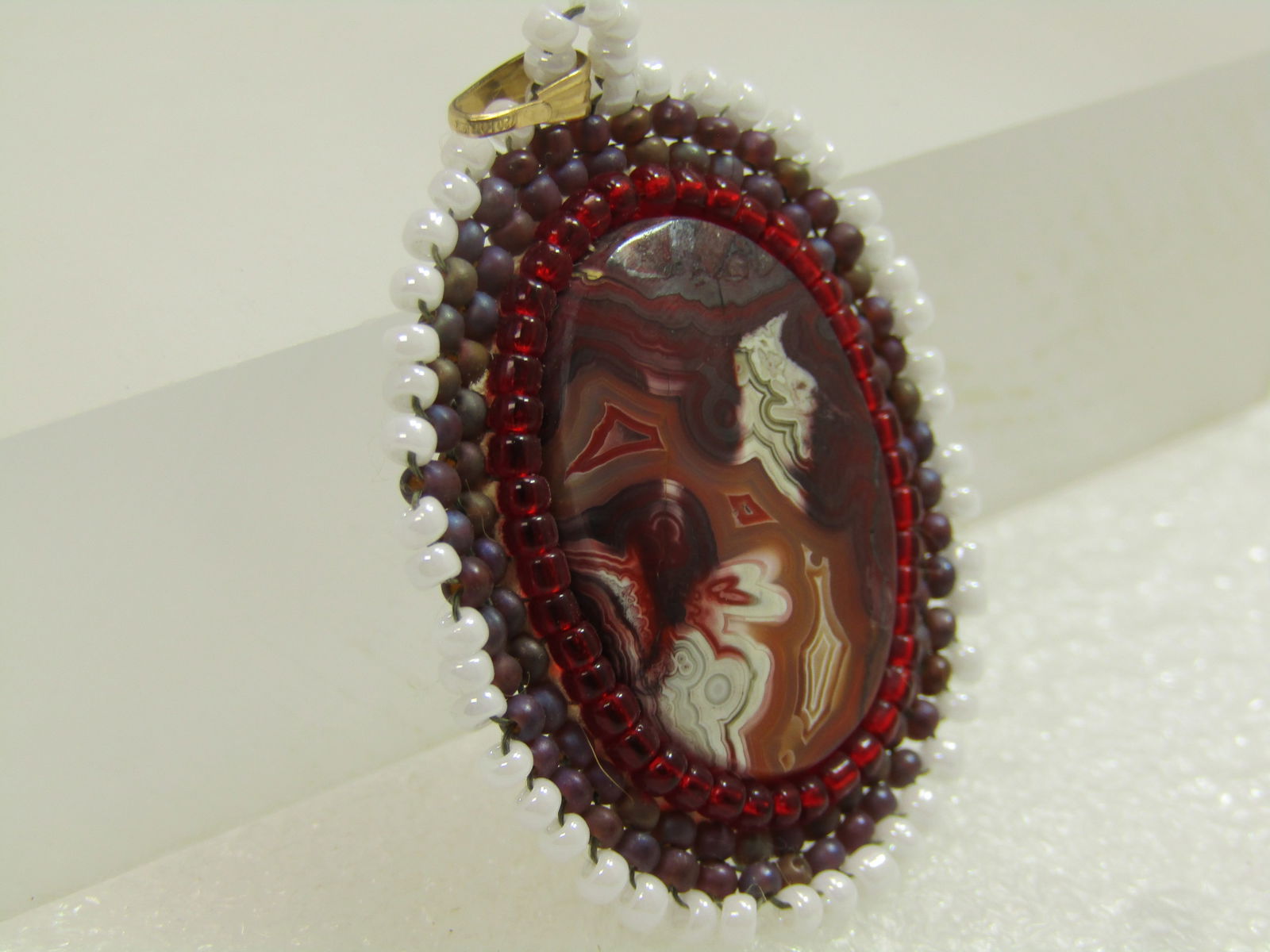 Vintage Agate & Seed Bead Pendant, Southwestern, 1980's. - 3
