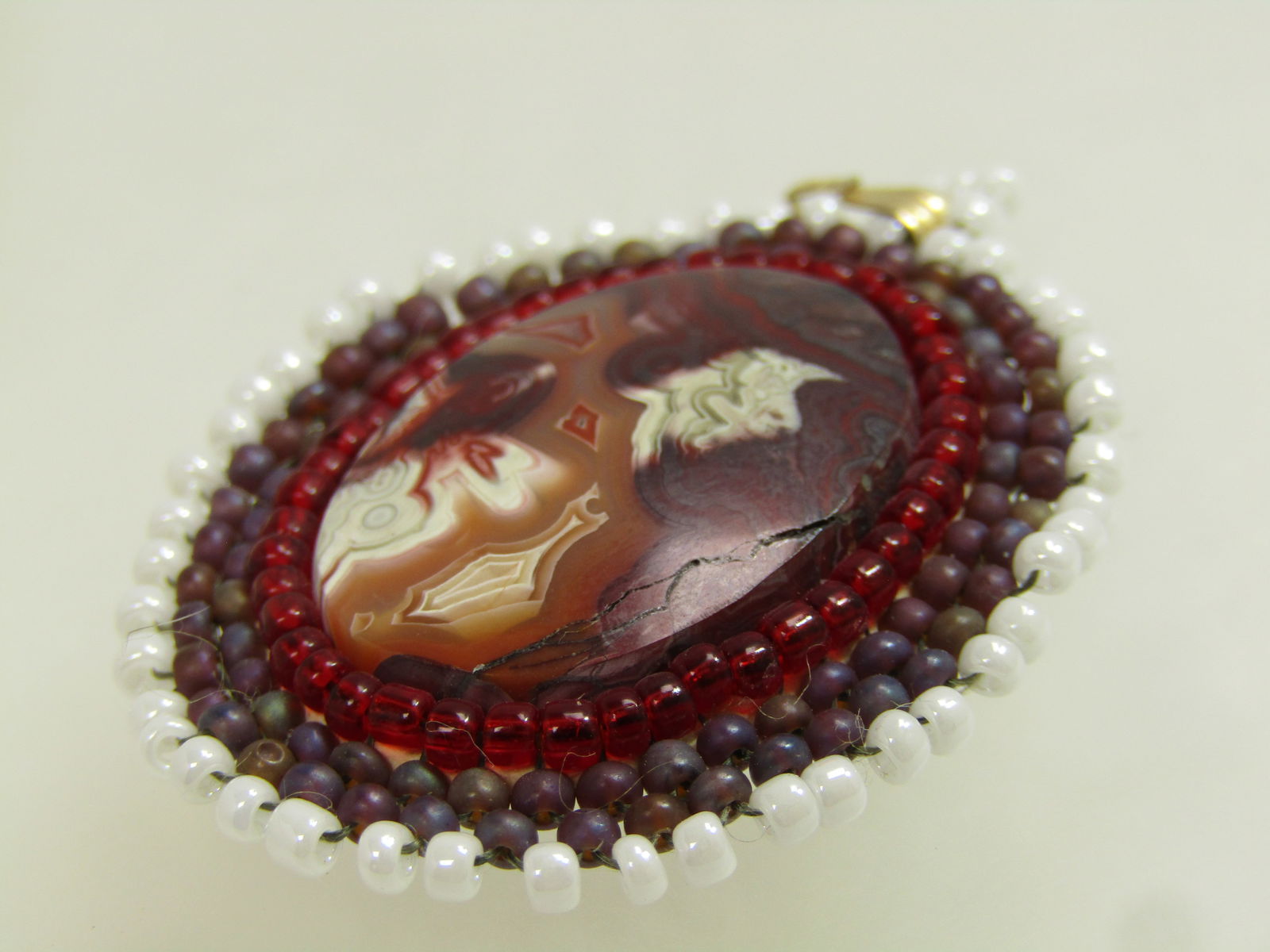 Vintage Agate & Seed Bead Pendant, Southwestern, 1980's. - 5