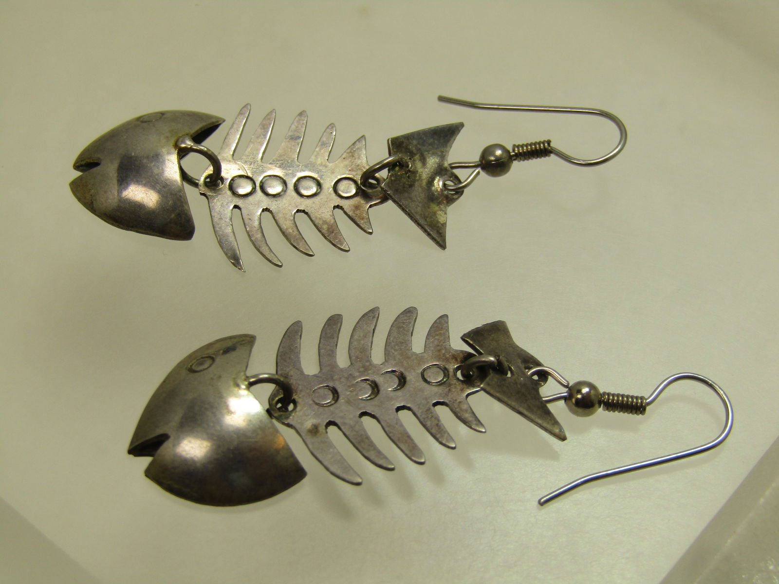 Vintage Fish Skeleton Earrings, Pierced/Dangle, Mexico, 1970's - 5