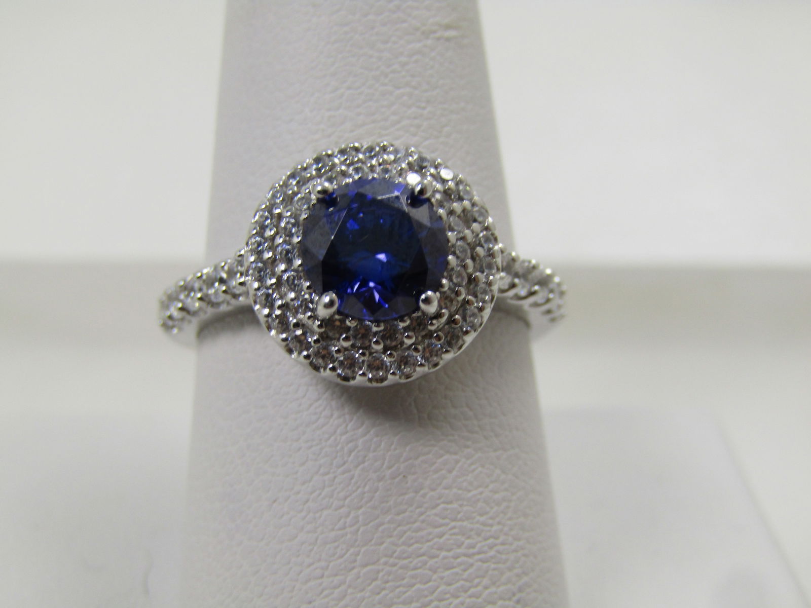 Sterling Blue/Clear CZ Ring, Sz. 9.5, Signed FE, 1990's (1 of 7)
