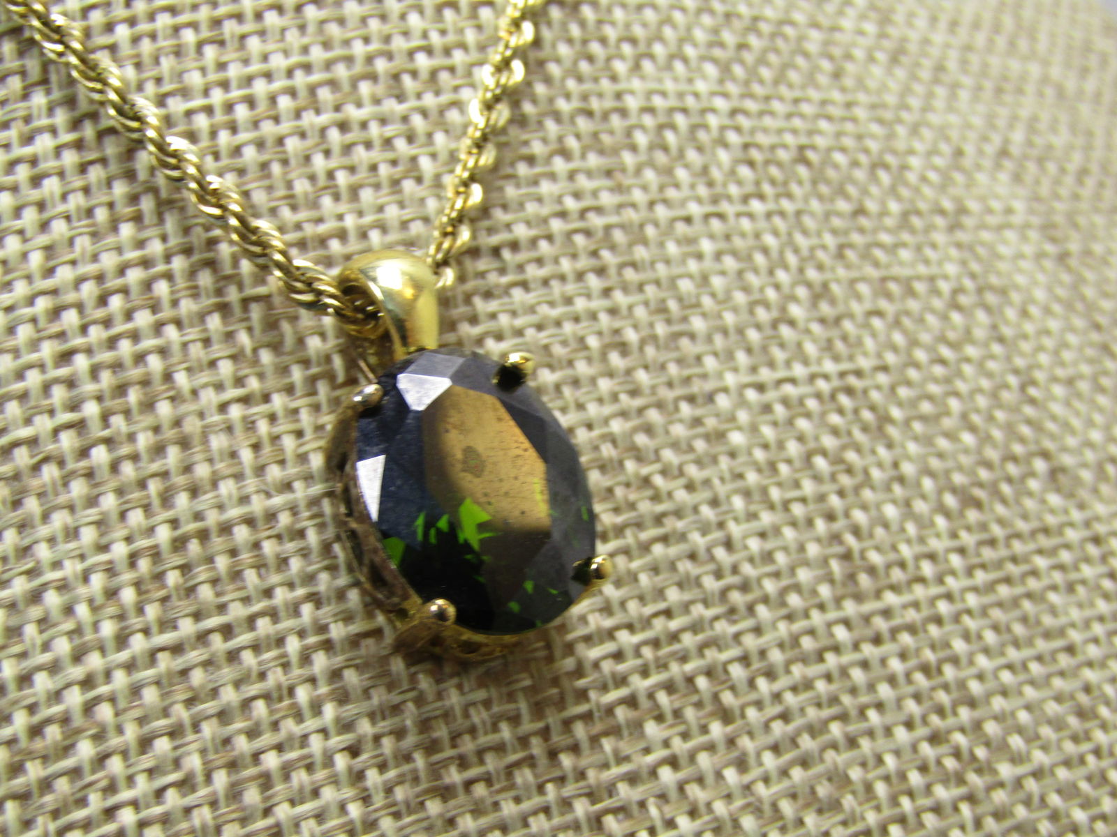 Vintage Sterling Vermeil Green Stone Necklace, Danecraft, Vermeil, 24" 1980's-1990's - 3