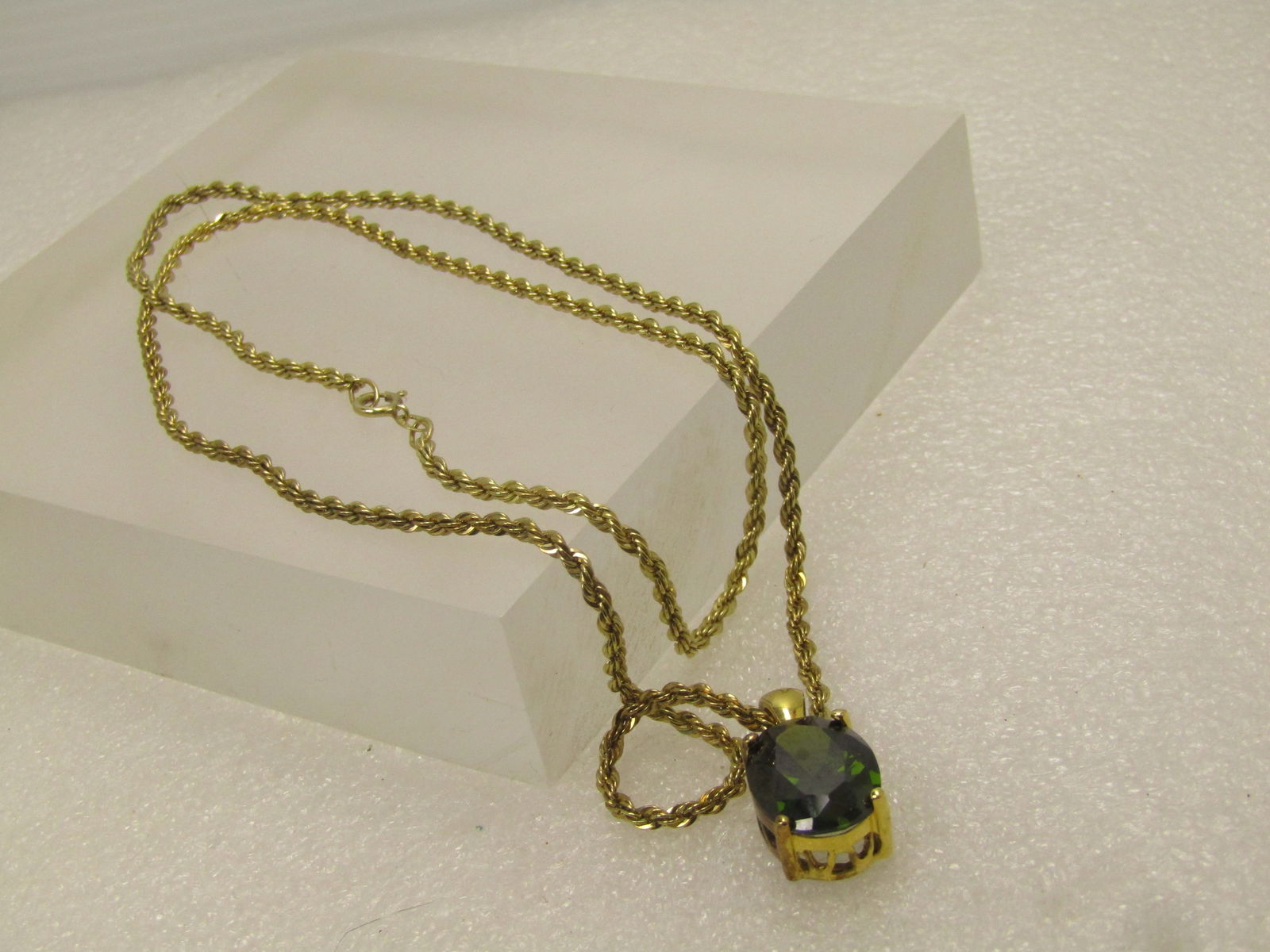 Vintage Sterling Vermeil Green Stone Necklace, Danecraft, Vermeil, 24" 1980's-1990's - 4