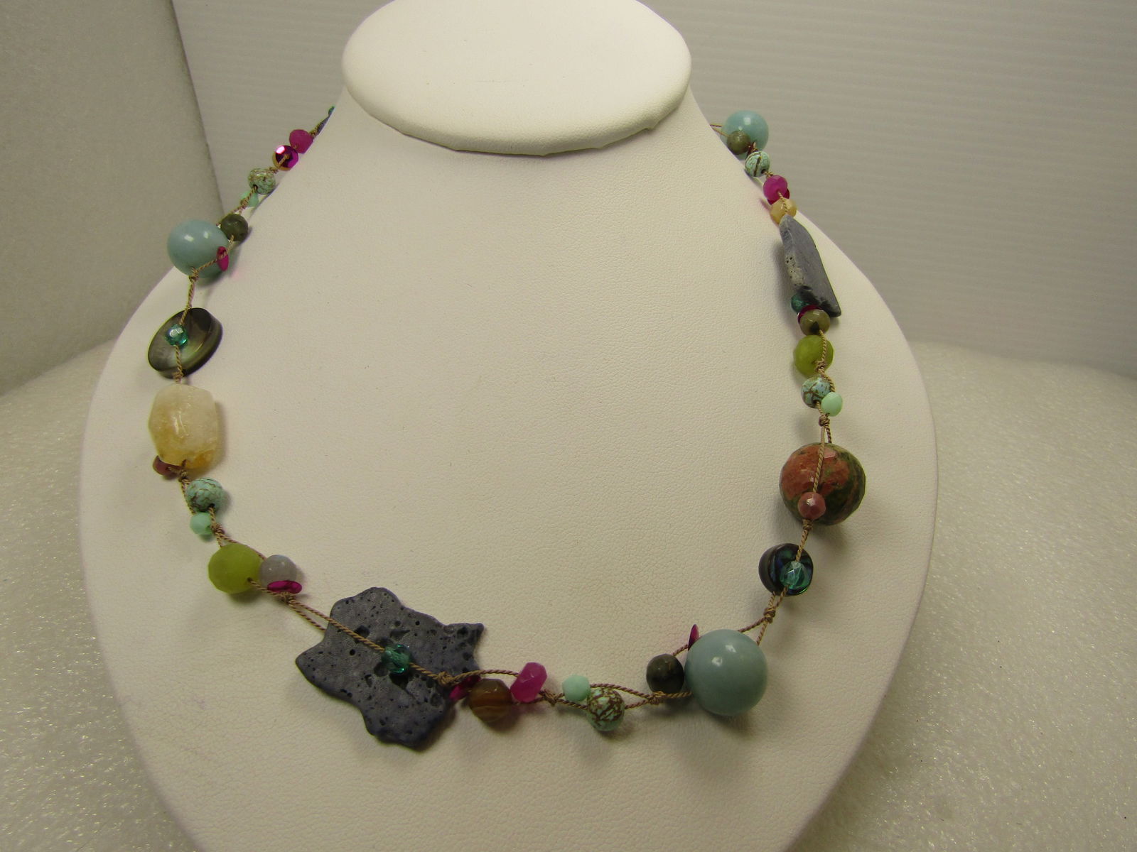 Vintage Natural Stone Necklace Sterling Hook Clasp, 21". Age is 90's-2000's (1 of 5)