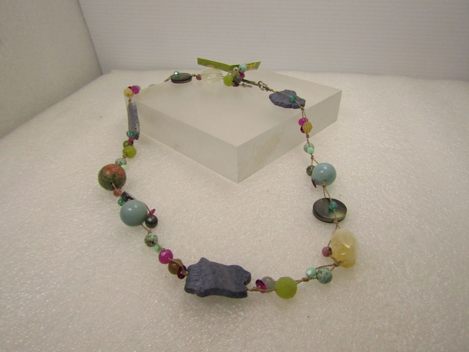 Vintage Natural Stone Necklace Sterling Hook Clasp, 21". Age is 90's-2000's - 4