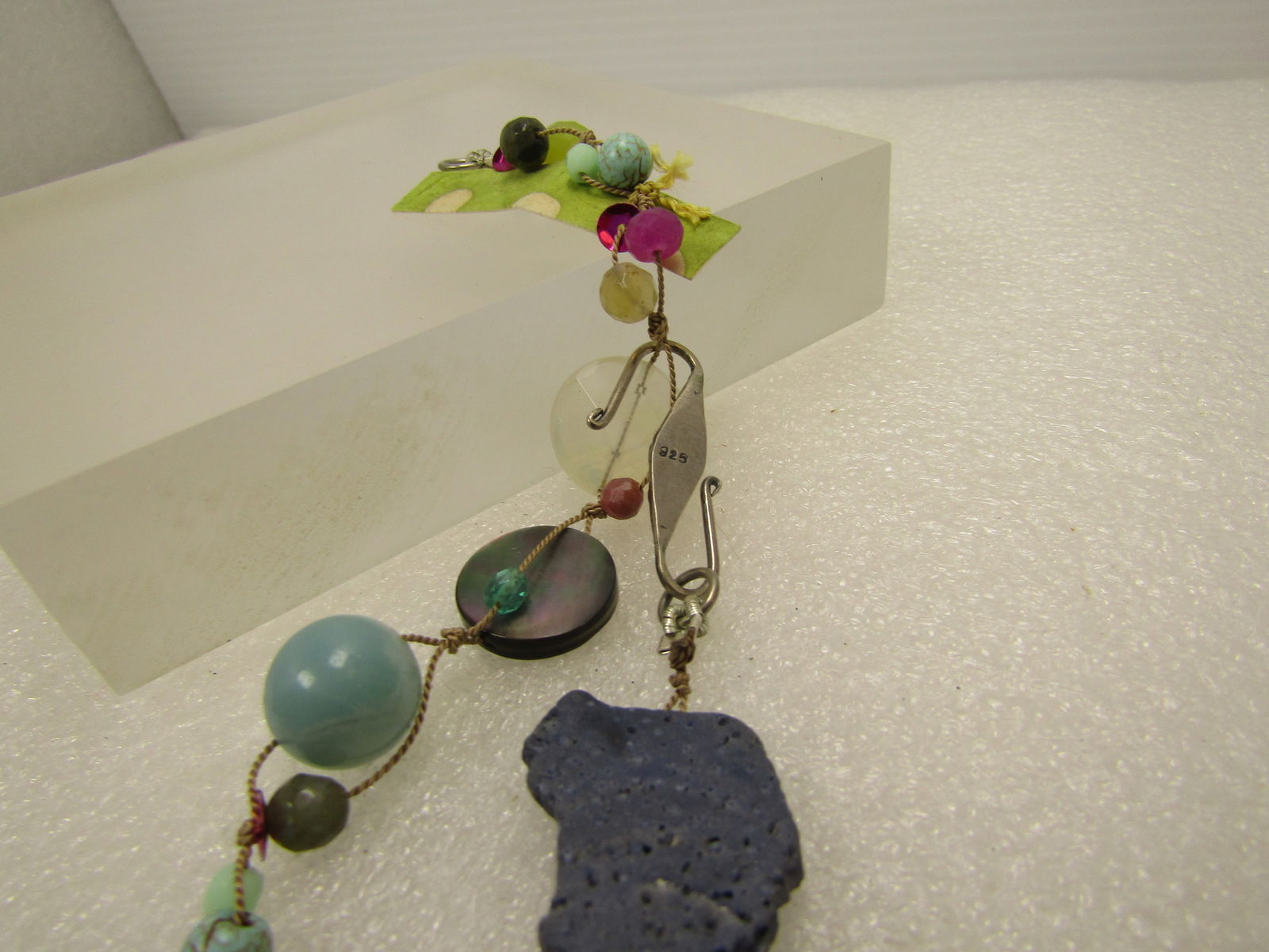 Vintage Natural Stone Necklace Sterling Hook Clasp, 21". Age is 90's-2000's - 5