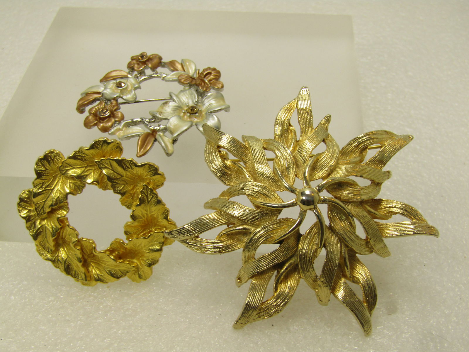 Vintage Three Floral Brooch Lot, 1970's-1990's (1 of 4)