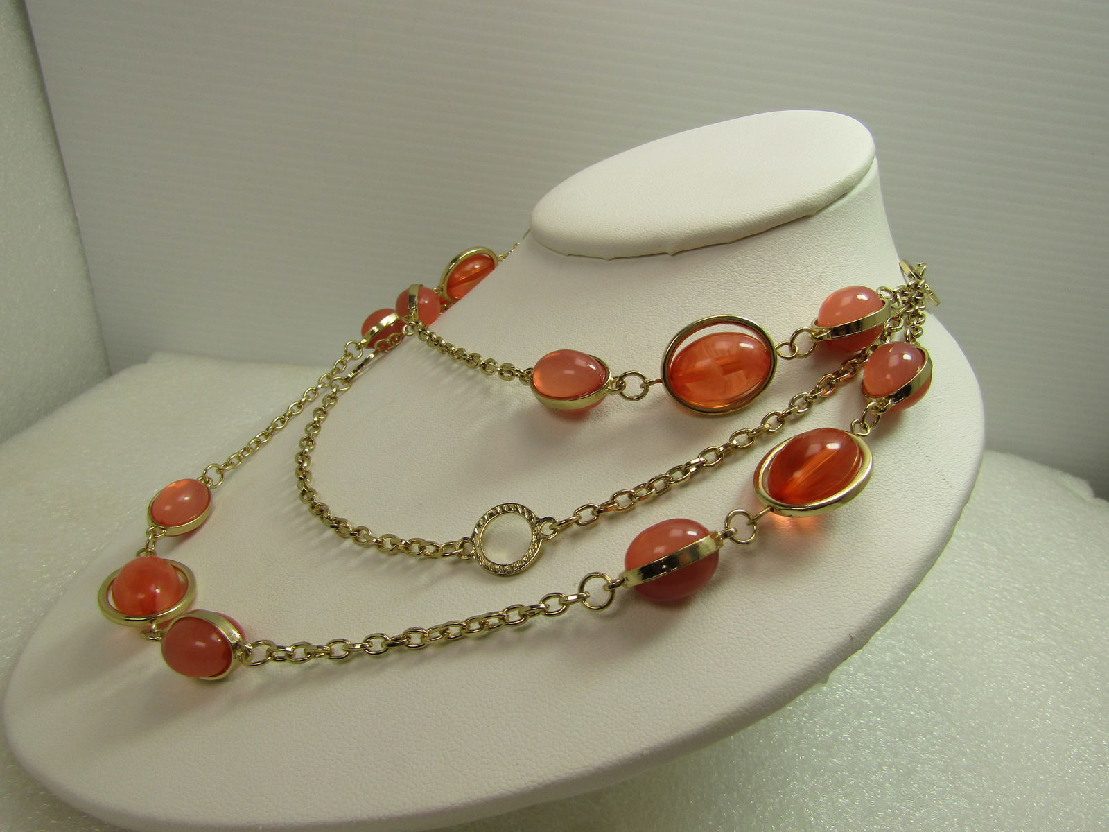 Pink Opaque & Clear/White Beaded Necklace, 24", 1980's-1990's - 2