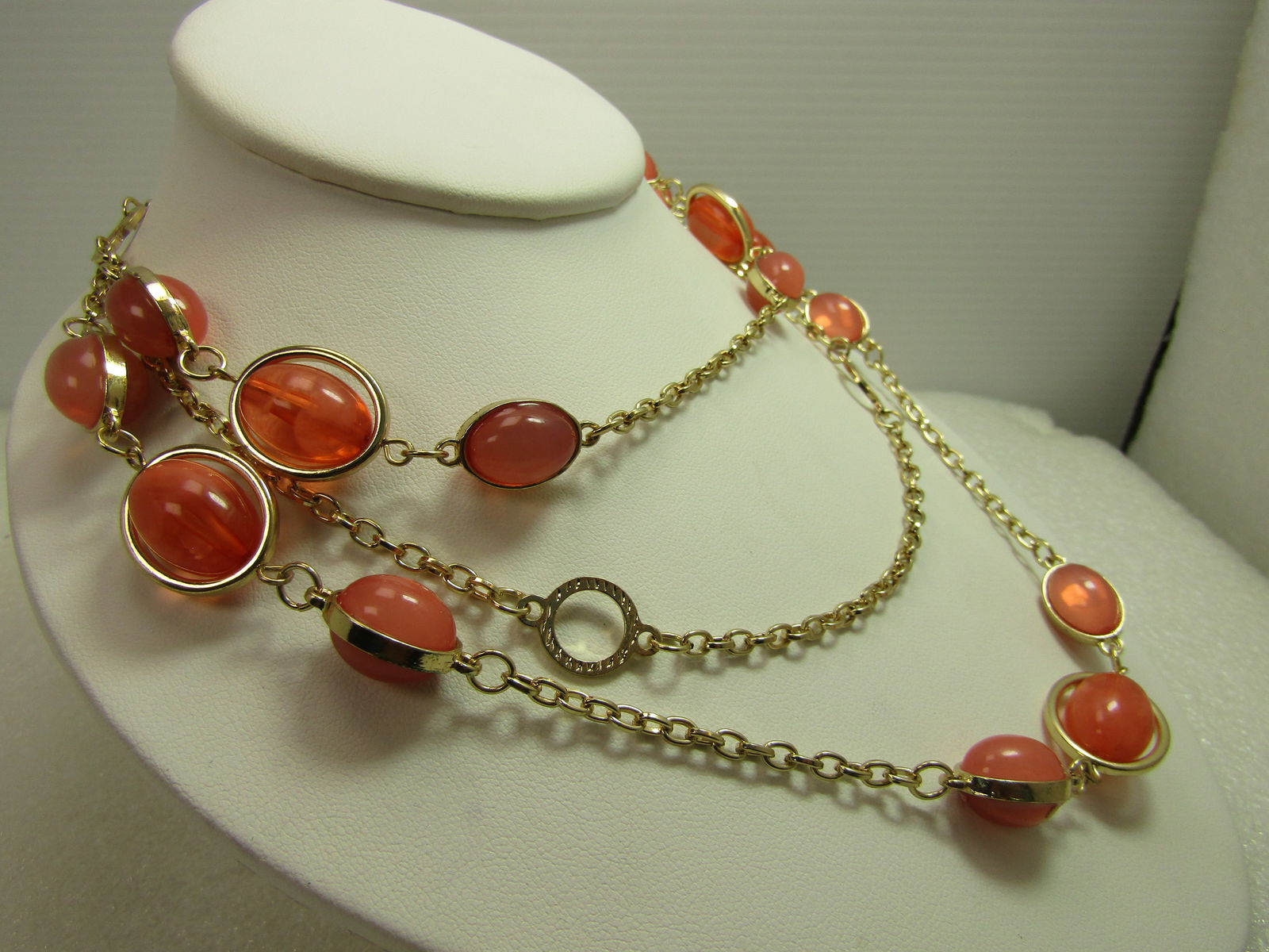 Pink Opaque & Clear/White Beaded Necklace, 24", 1980's-1990's - 3