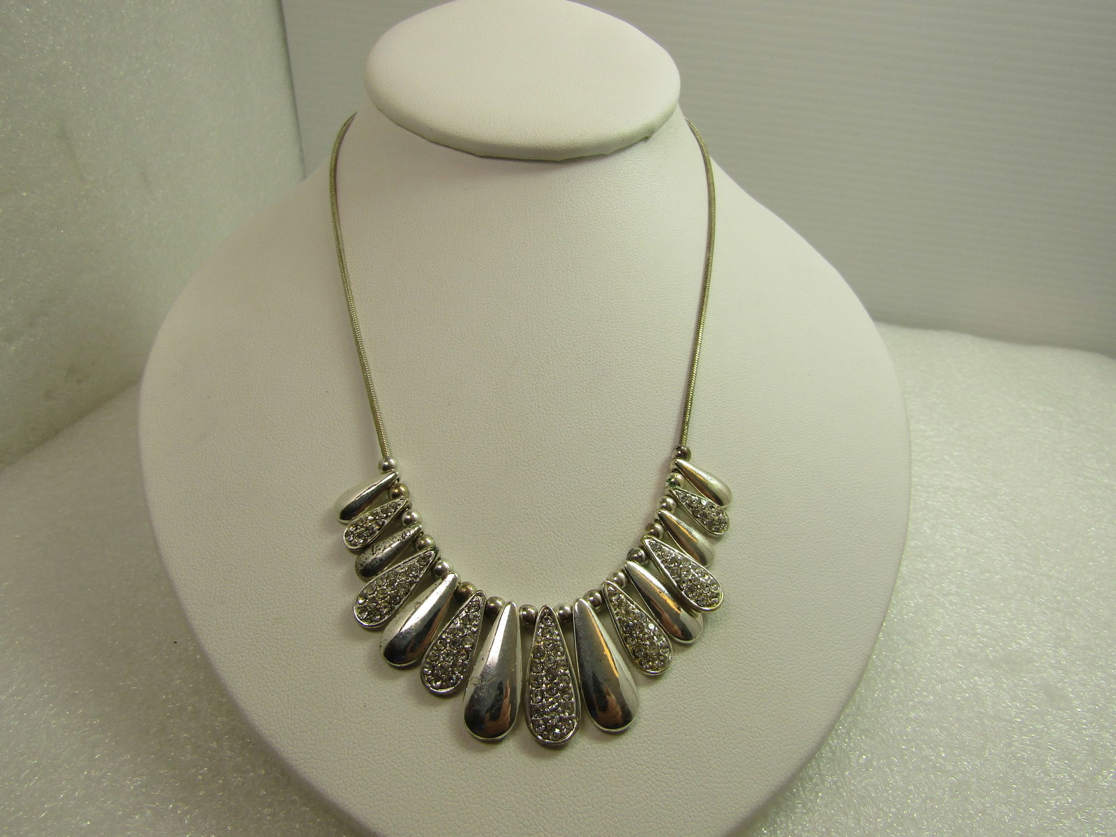 Nine West Rhinestone & Smooth Drop Necklace, 18", 1990's, (1 of 4)