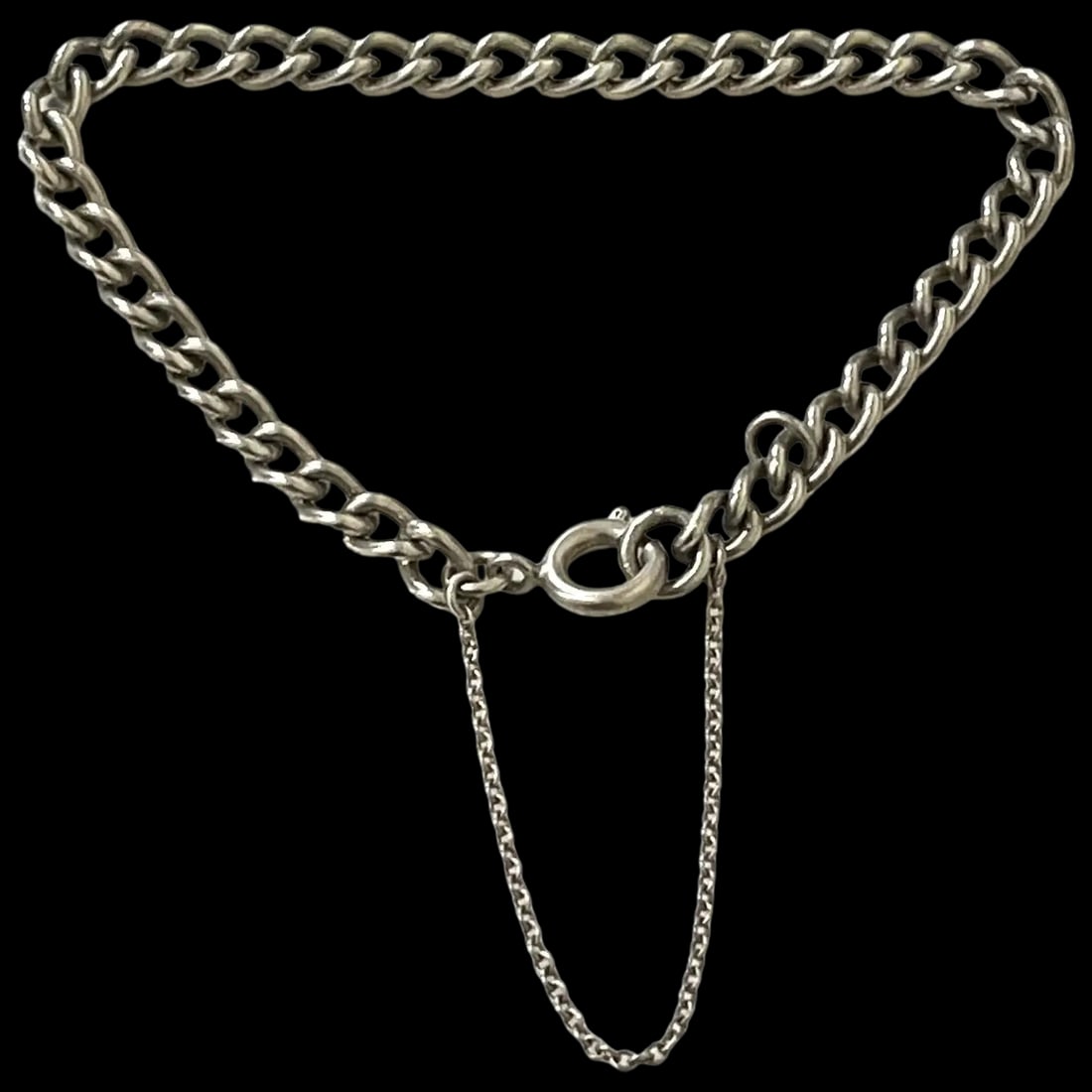 Vintage Sterling SIlver Rounded Curb Link Bracelet with Safety Chain (1 of 3)
