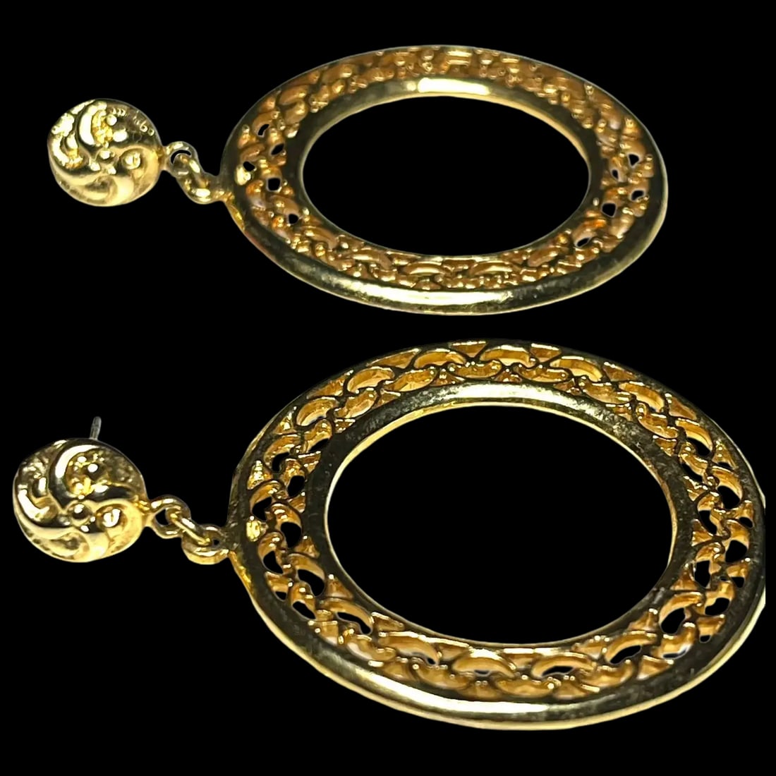 Vintage Gold Tone Large Statement Hoop Earrings (1 of 4)