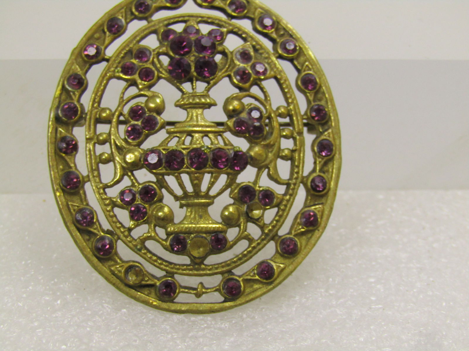 Vintage Purple Rhinestone Urn Brooch, C-Clasp, 1930's (1 of 6)