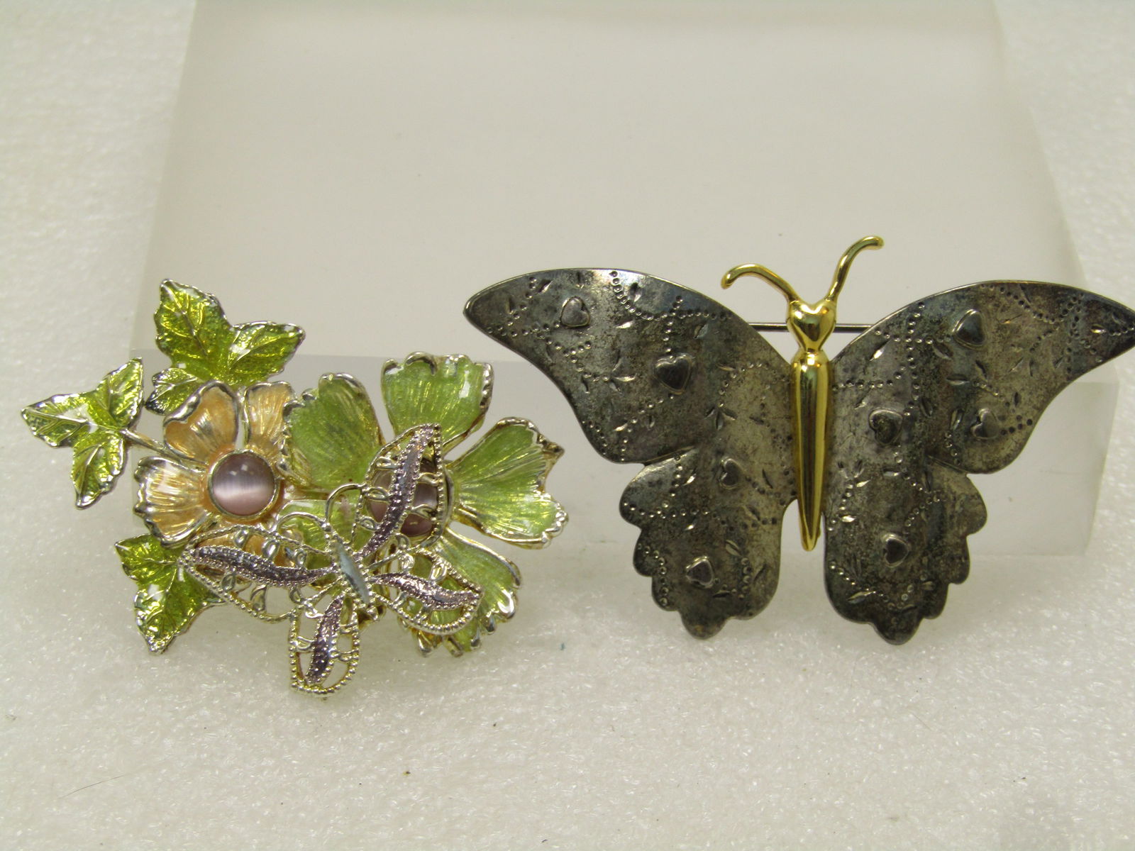 Vintage Butterfly & Floral Brooch Lot, 2 Pc. 1970's-1990's (1 of 4)