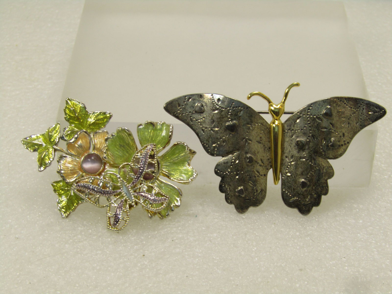 Vintage Butterfly & Floral Brooch Lot, 2 Pc. 1970's-1990's - 2
