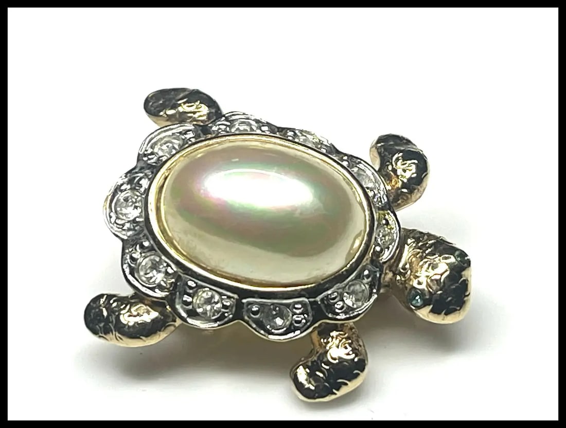 Vintage Carolee Crystal Turtle Brooch - 3