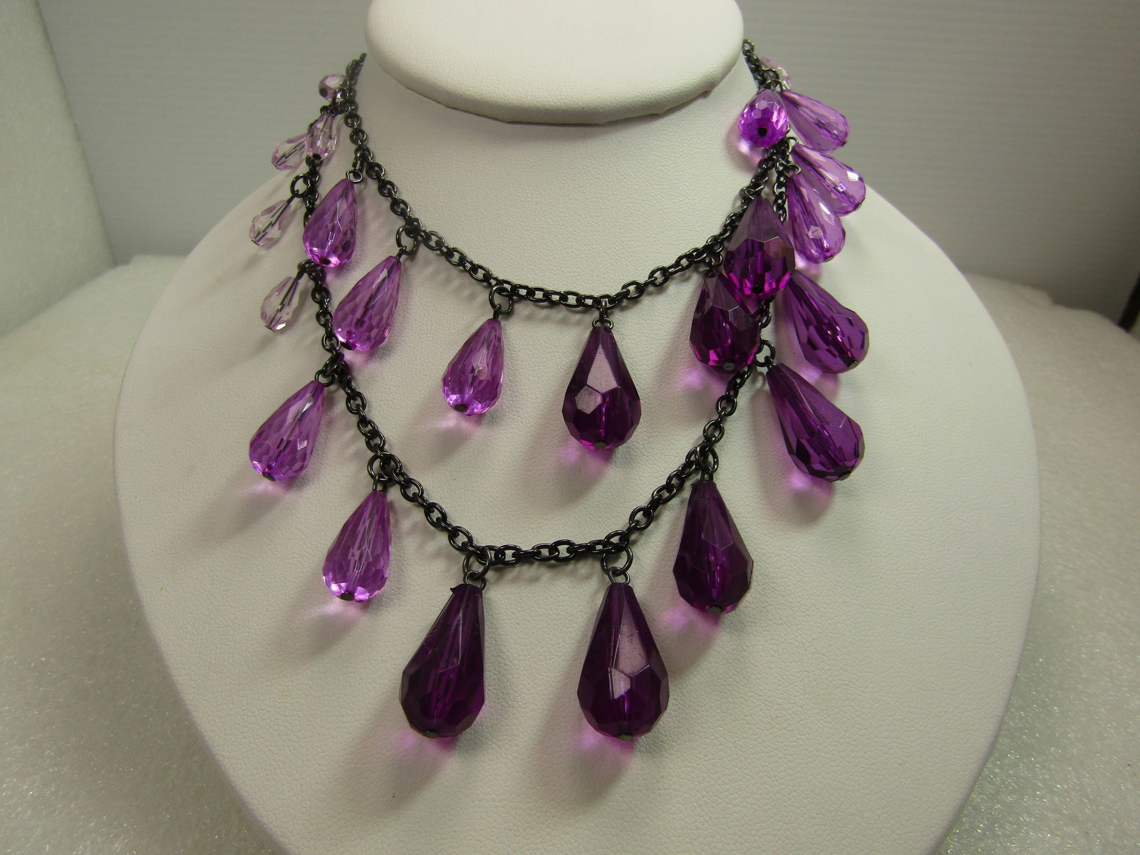 Vintage Pink to Purple Drop Beaded Double Strand Necklace, 18"-21.5", 1980's-1990's (1 of 7)