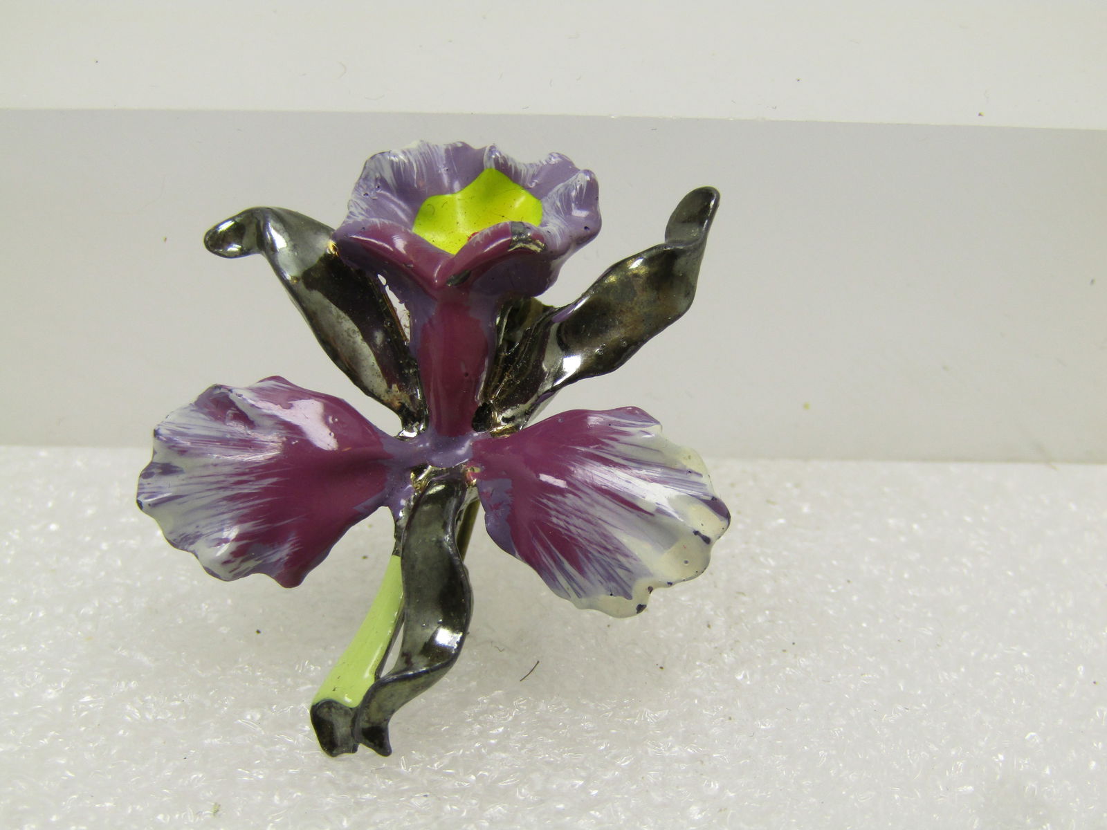 Vintage Enameled Orchid Brooch, 1940's-1950's (1 of 6)