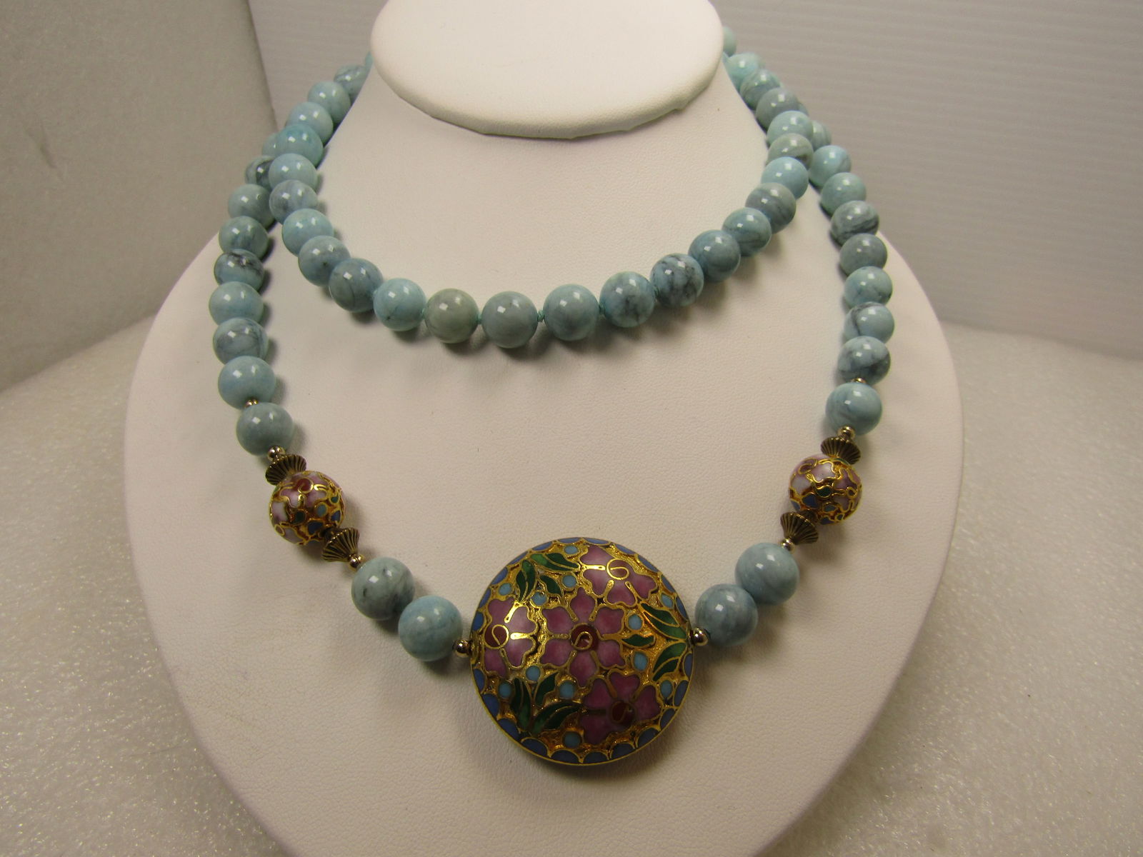 Vintage Glass & Cloisonne Beaded Necklace, 32", 1980's-1990's (1 of 5)