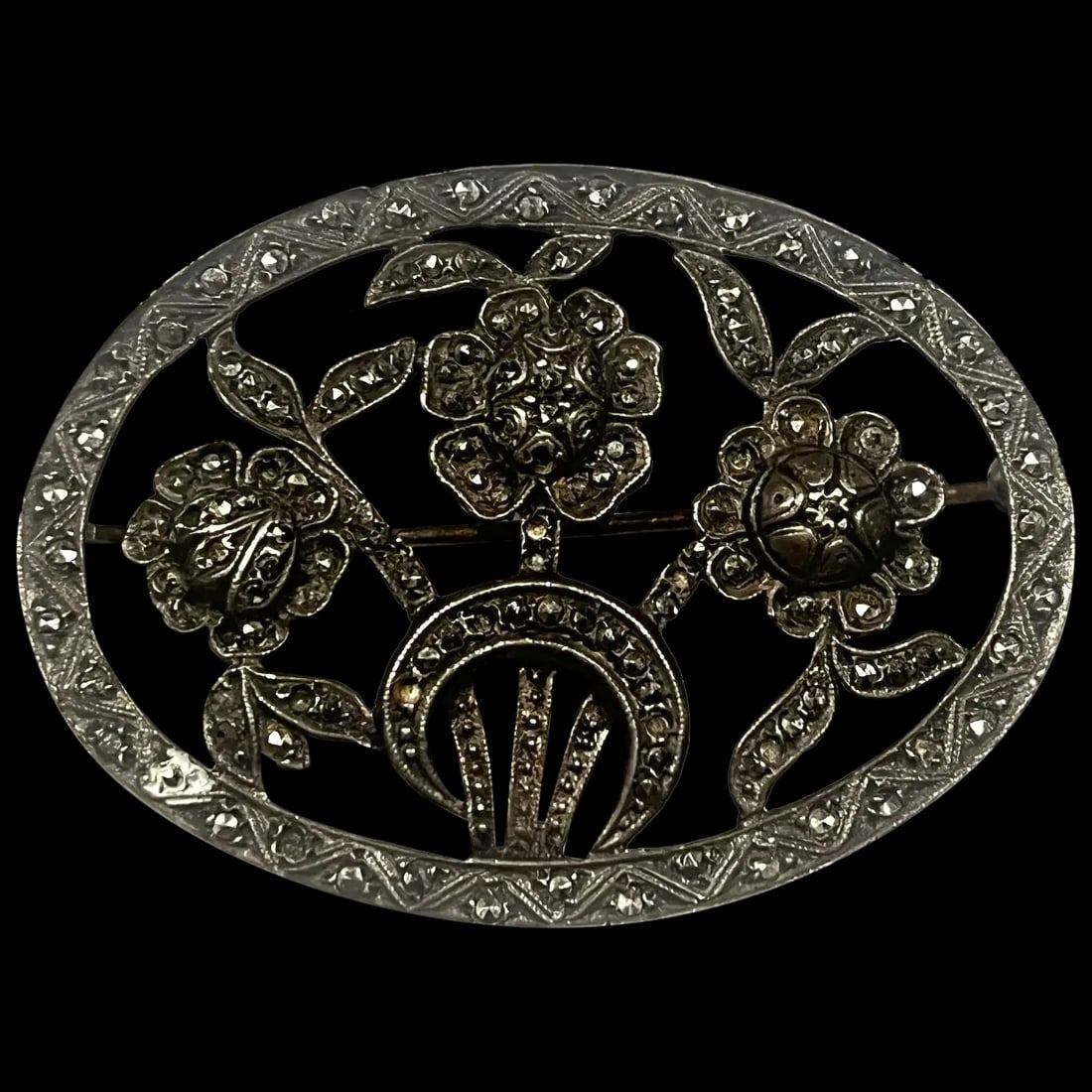 Vintage Sterling Silver Edwardian Marcasite Brooch (1 of 5)
