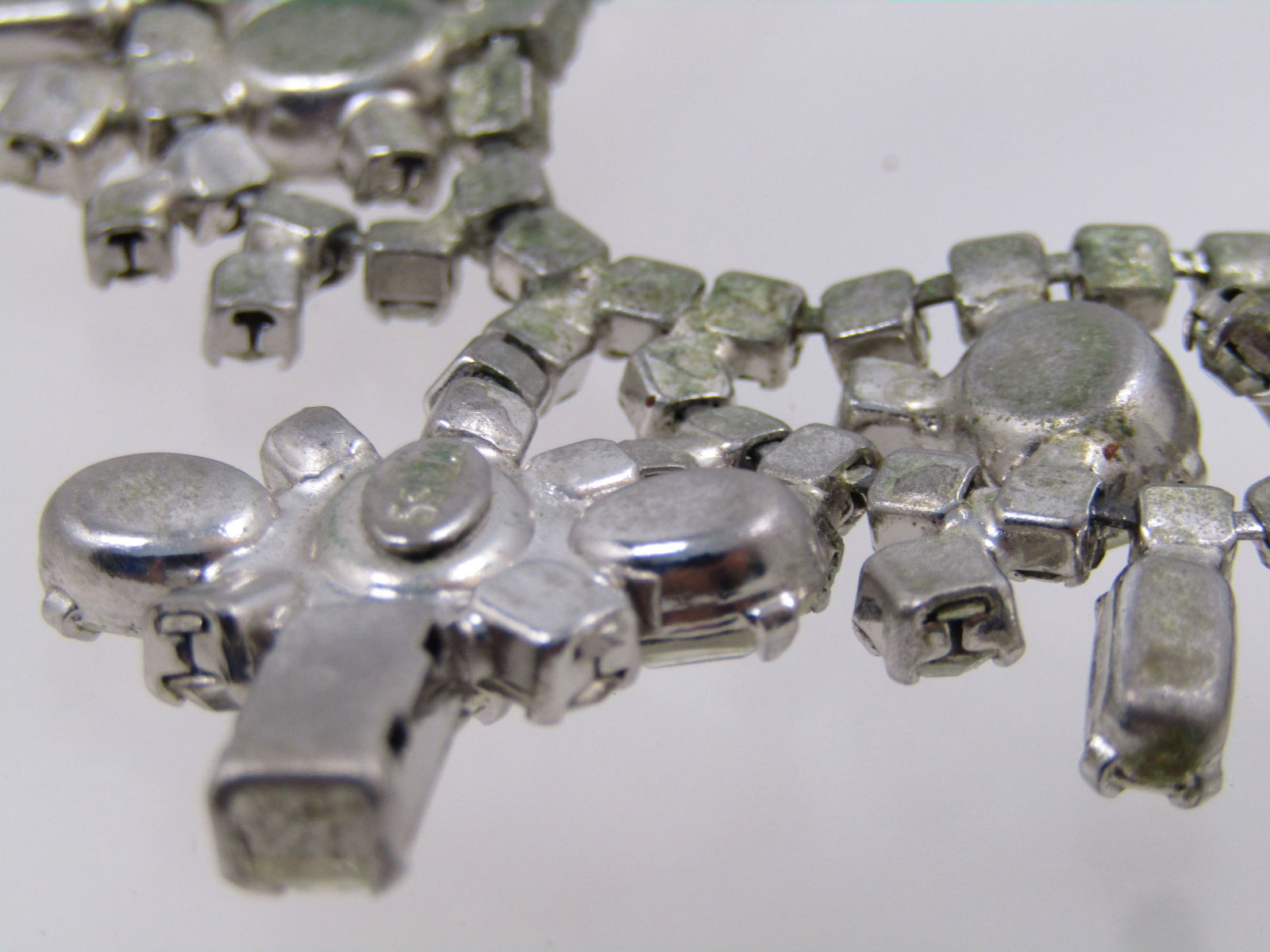 Vintage Rhinestone Clear Necklace, Oval/Round/Baguettes Bib, 15", Signed Weiss, Mid-Century - 6