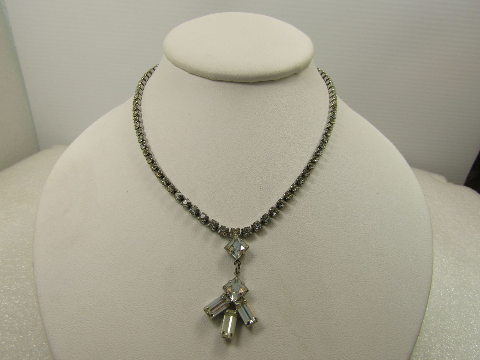 Vintage All Rhinestone Drop Necklace, 1960's. 15" (1 of 8)