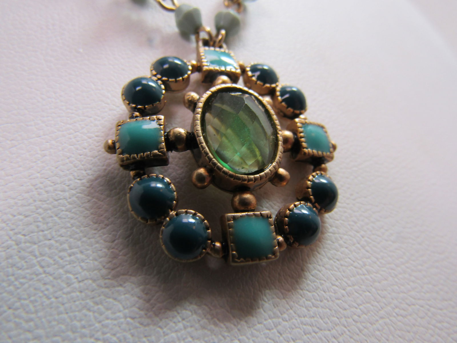 Blue/Green Glass & Acrylic Beaded Necklace/Pendant, 16"-18"- 1990's-2000's - 5