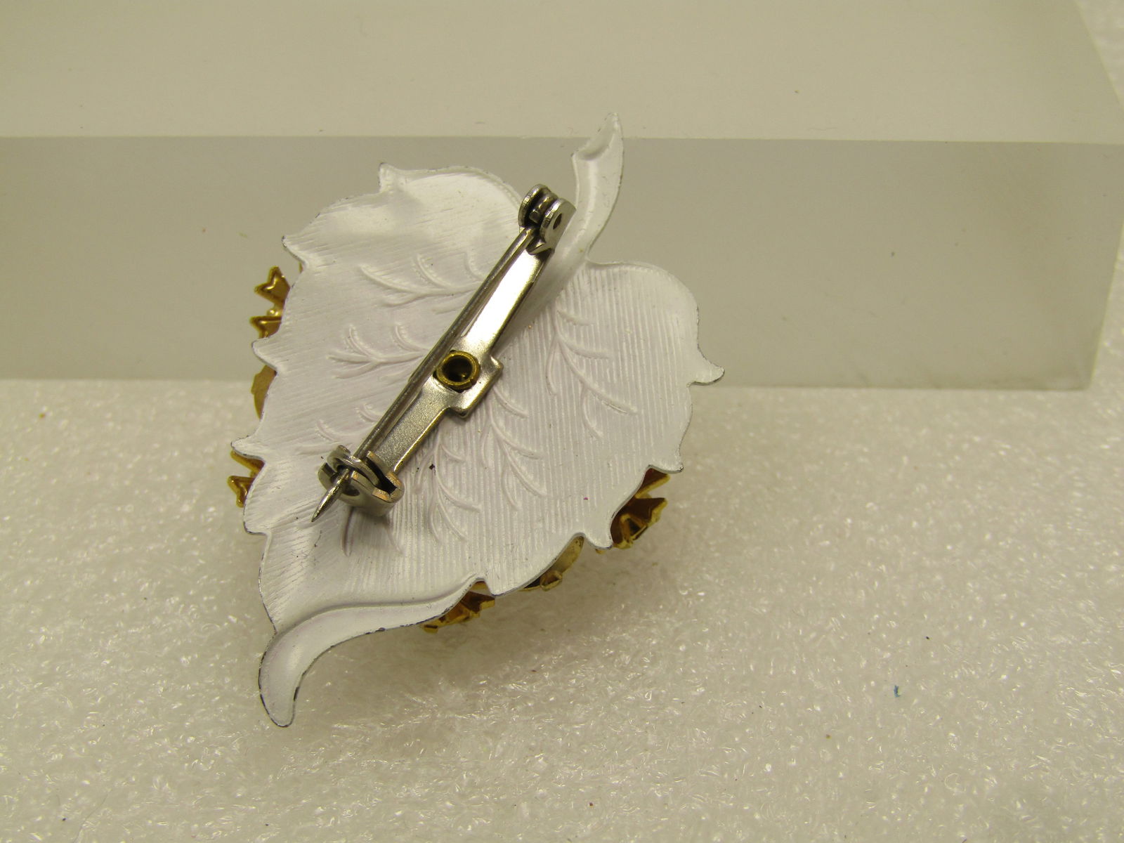 Vintage Enameled & Rhinestone Leaf Brooch, 1940's-1950's - 4