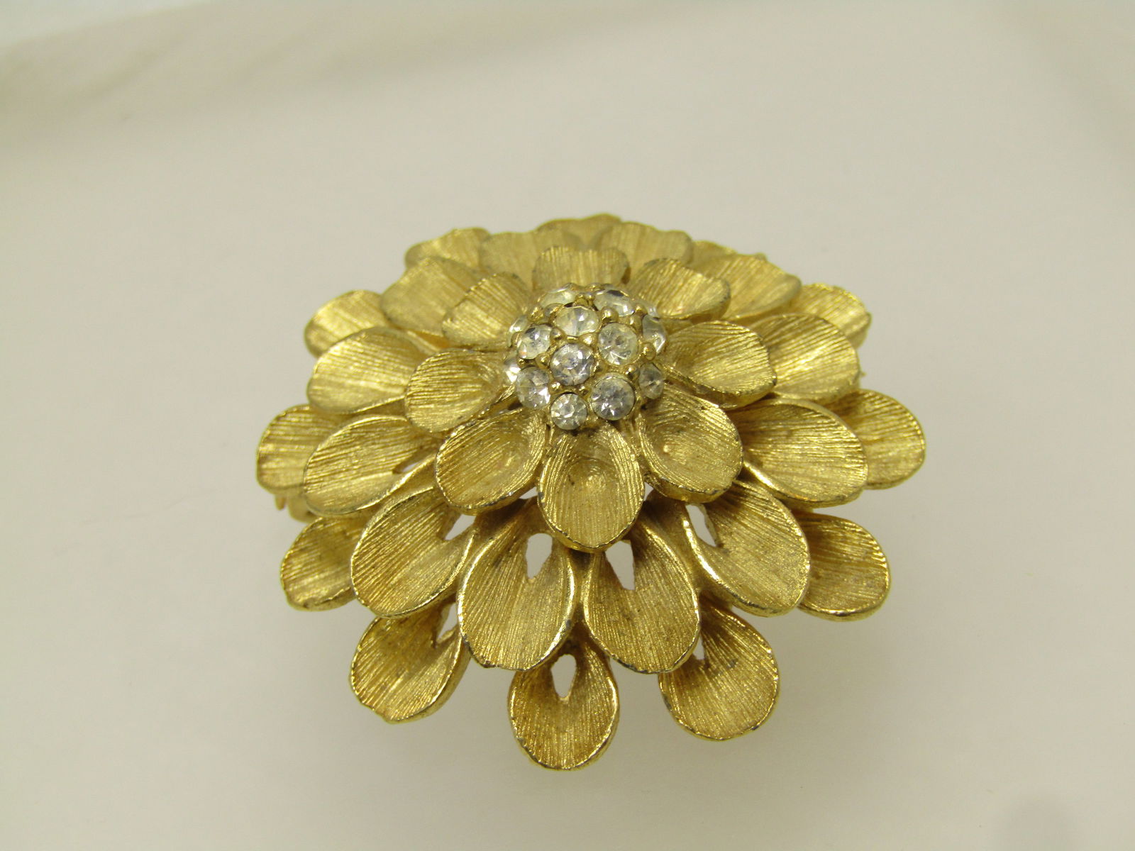 Vintage Tiered Blossom Brooch, Rhinestop Center, 1970's - 2
