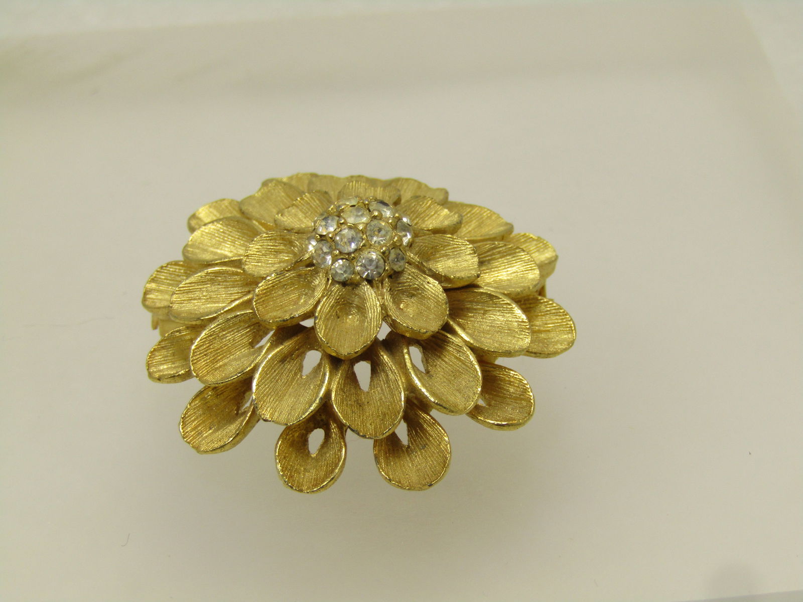 Vintage Tiered Blossom Brooch, Rhinestop Center, 1970's - 3