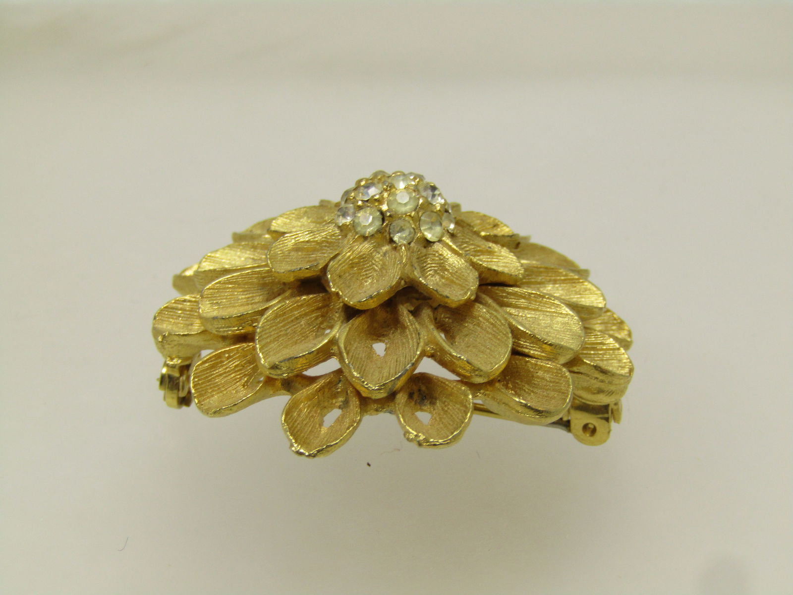 Vintage Tiered Blossom Brooch, Rhinestop Center, 1970's - 4