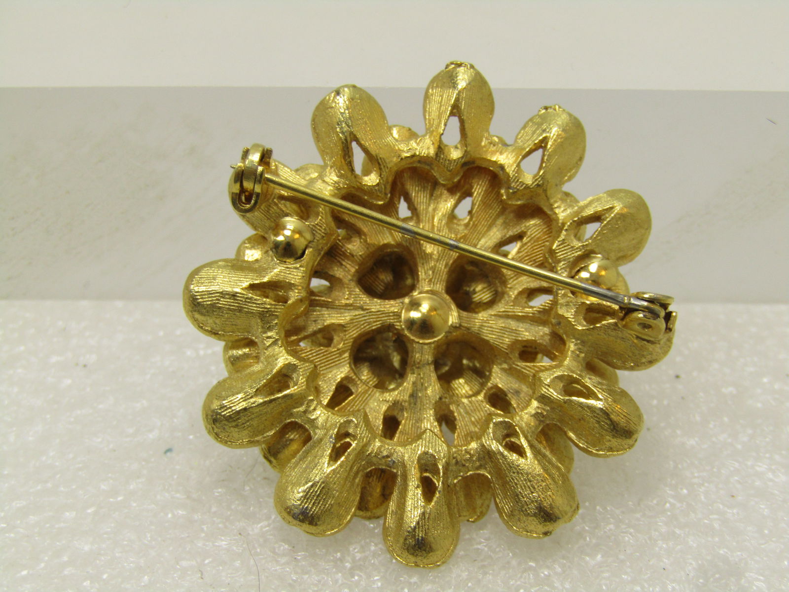 Vintage Tiered Blossom Brooch, Rhinestop Center, 1970's - 5