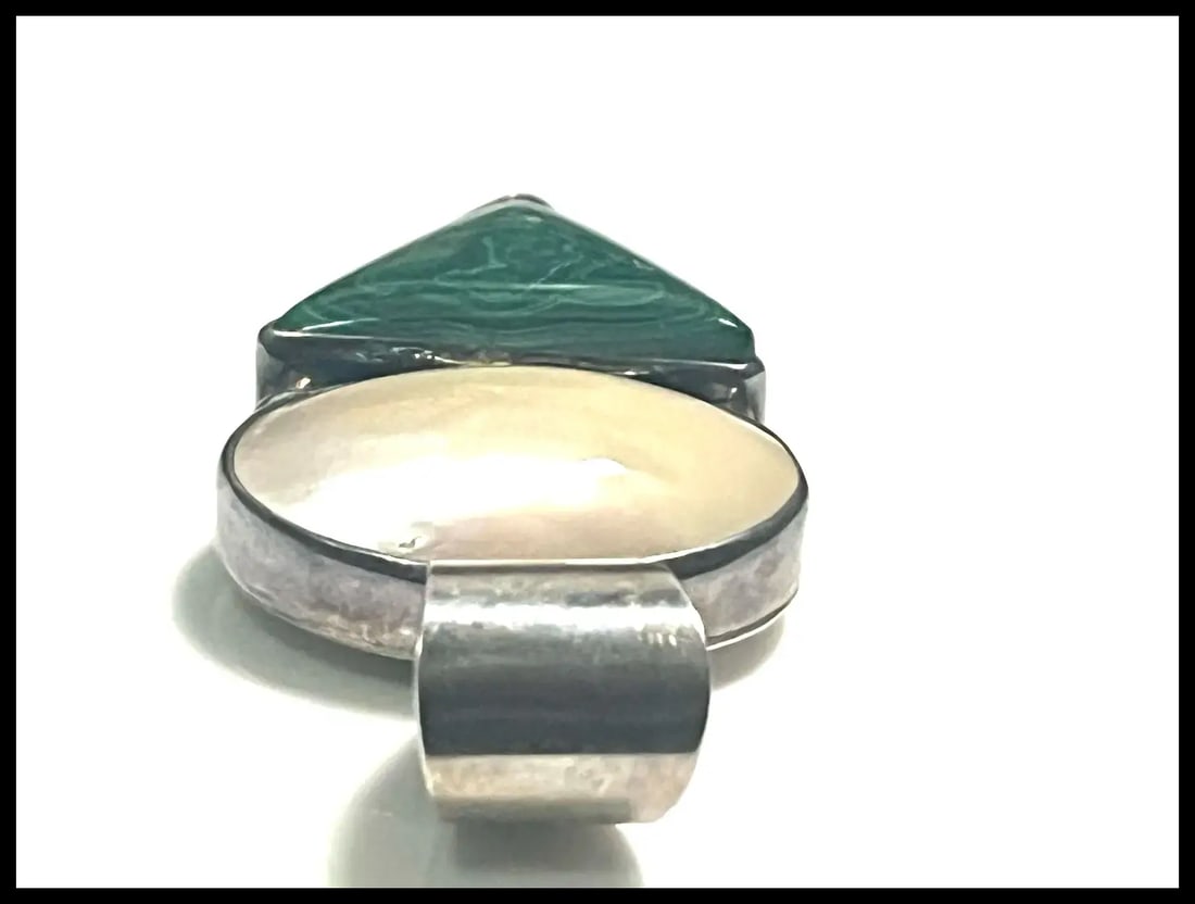Vintage Malachite and Mother of Pearl Sterling Silver Pendant - 4