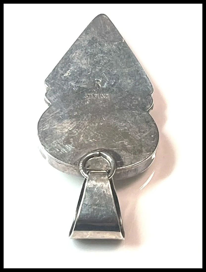 Vintage Malachite and Mother of Pearl Sterling Silver Pendant - 6