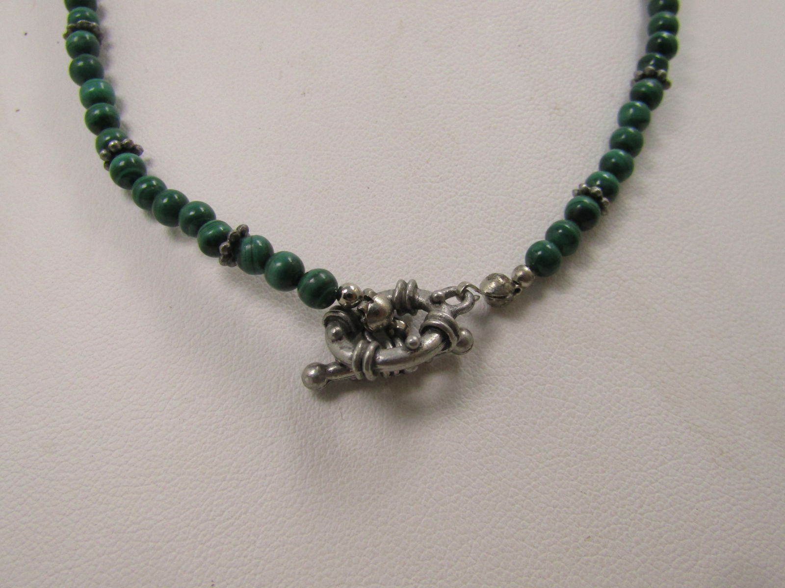 Vintage Sterling Malachite Beaded Necklace/Pendant, 17", Toggle Clasp, 1980's-1990's, Southwestern - 6