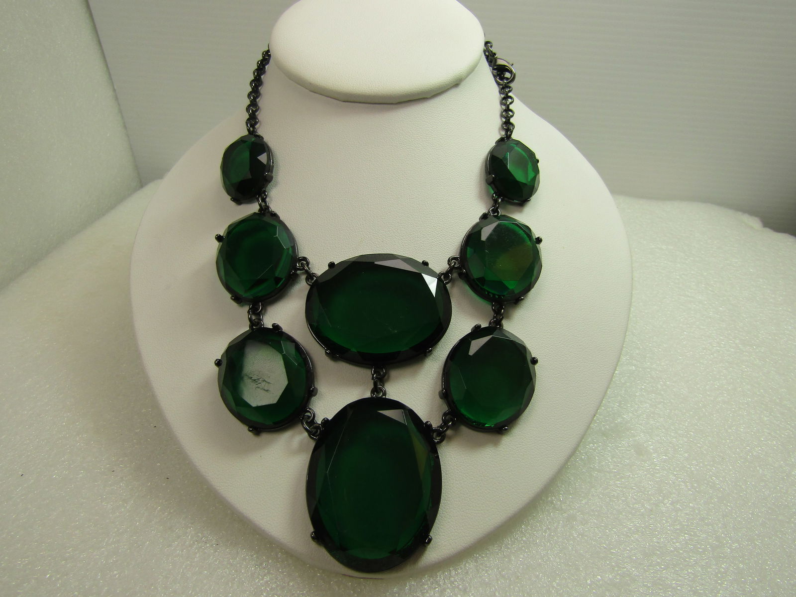 Large Green Faceted Drop/Bib Necklace, 22", Titanium Tone, 1980's-1990's (1 of 5)