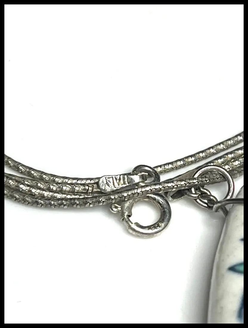 Vintage Hand Painted Porcelain Pendant on Sterling Silver Chain - 6