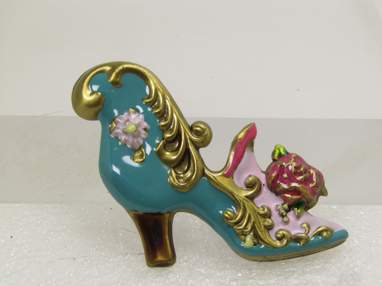 Vintage Enameled Victorian Themed Shoe Brooch, 1970's-1980's - 4