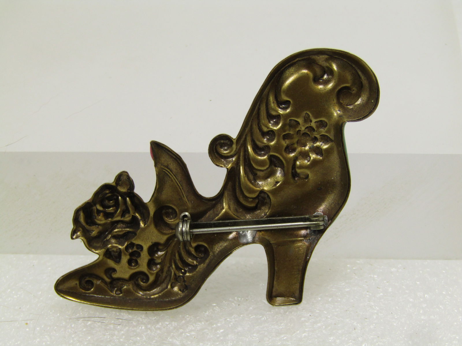 Vintage Enameled Victorian Themed Shoe Brooch, 1970's-1980's - 6