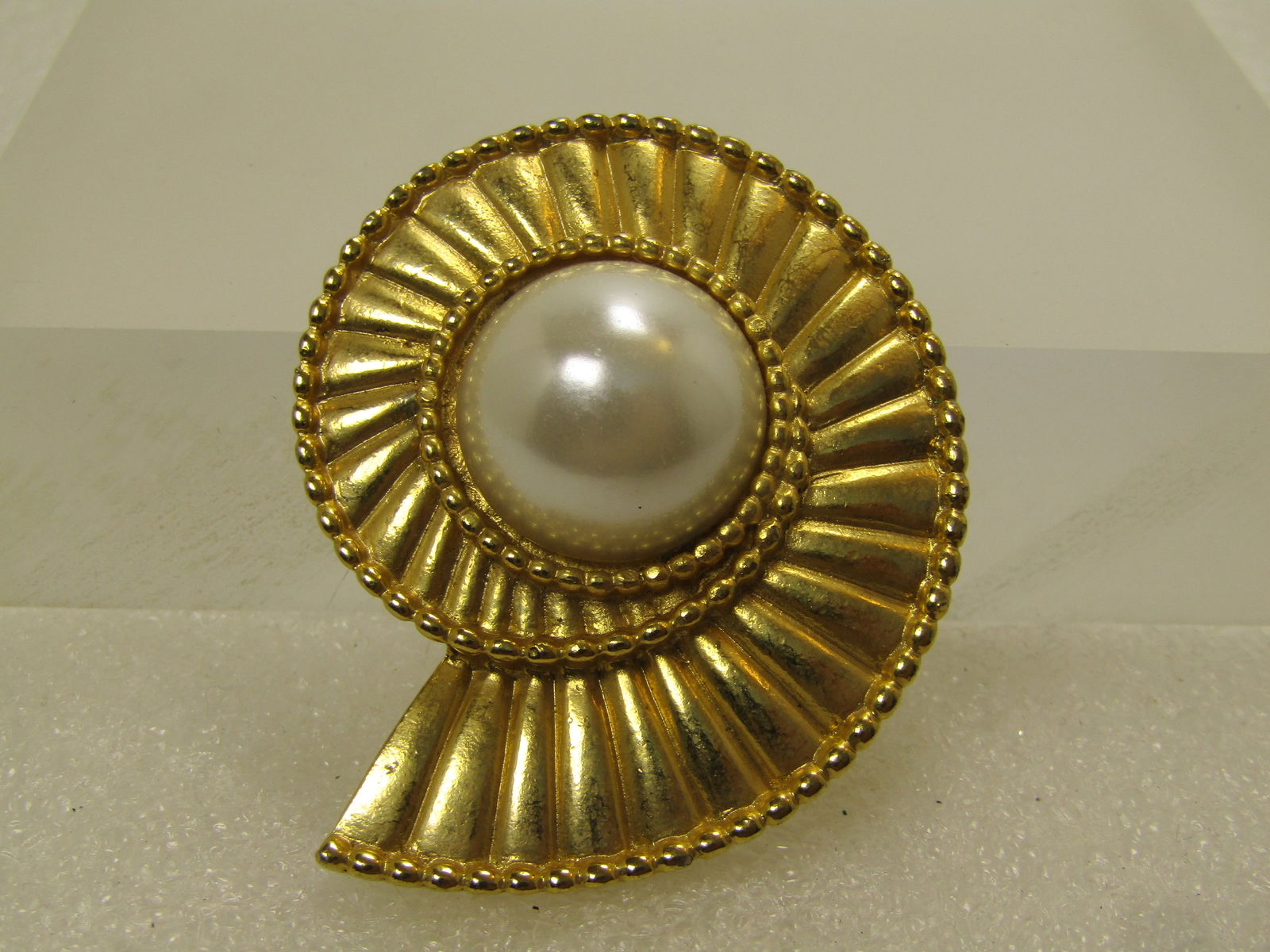 Vintage Faux Pearl Nautilus Brooch, 1980's (1 of 6)