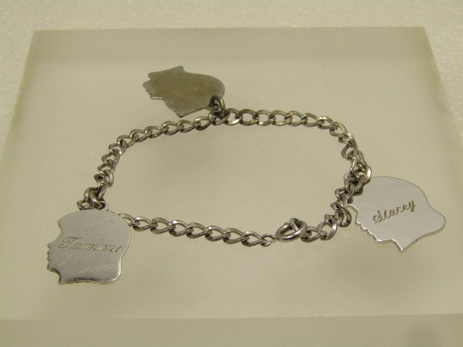 Vintage Sterling Charm Bracelet, 3 Charms, 7", 1950's-1960's (1 of 6)