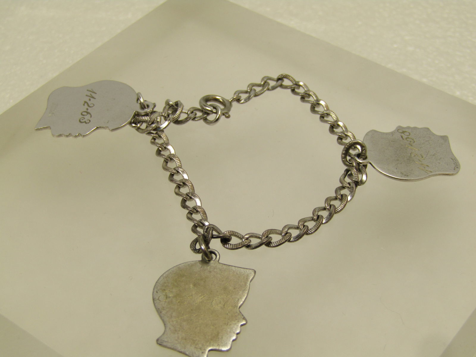 Vintage Sterling Charm Bracelet, 3 Charms, 7", 1950's-1960's - 5