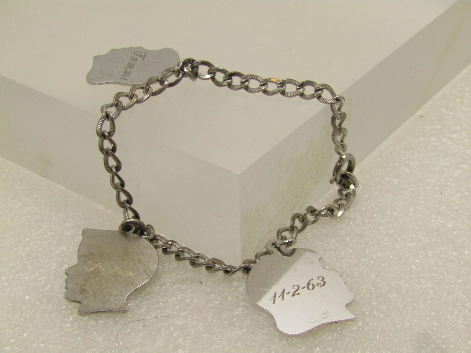 Vintage Sterling Charm Bracelet, 3 Charms, 7", 1950's-1960's - 6