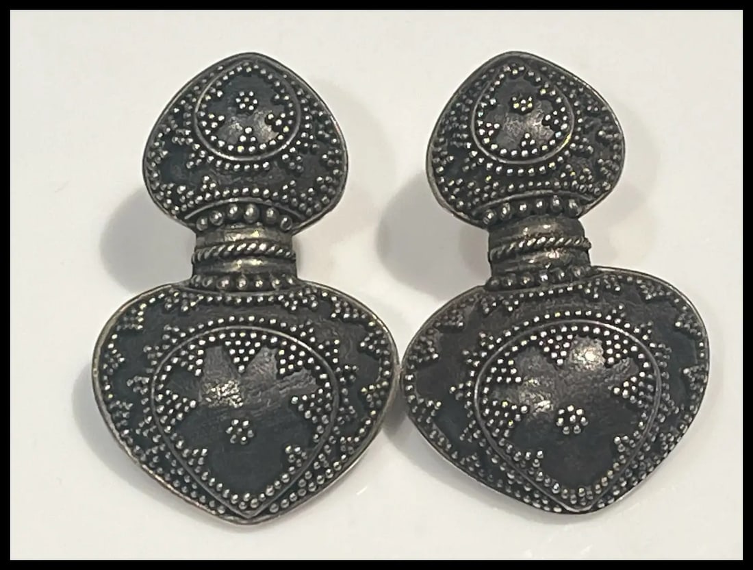 Vintage Sterling Silver Gunmetal John Hardy Clip Earrings - 2