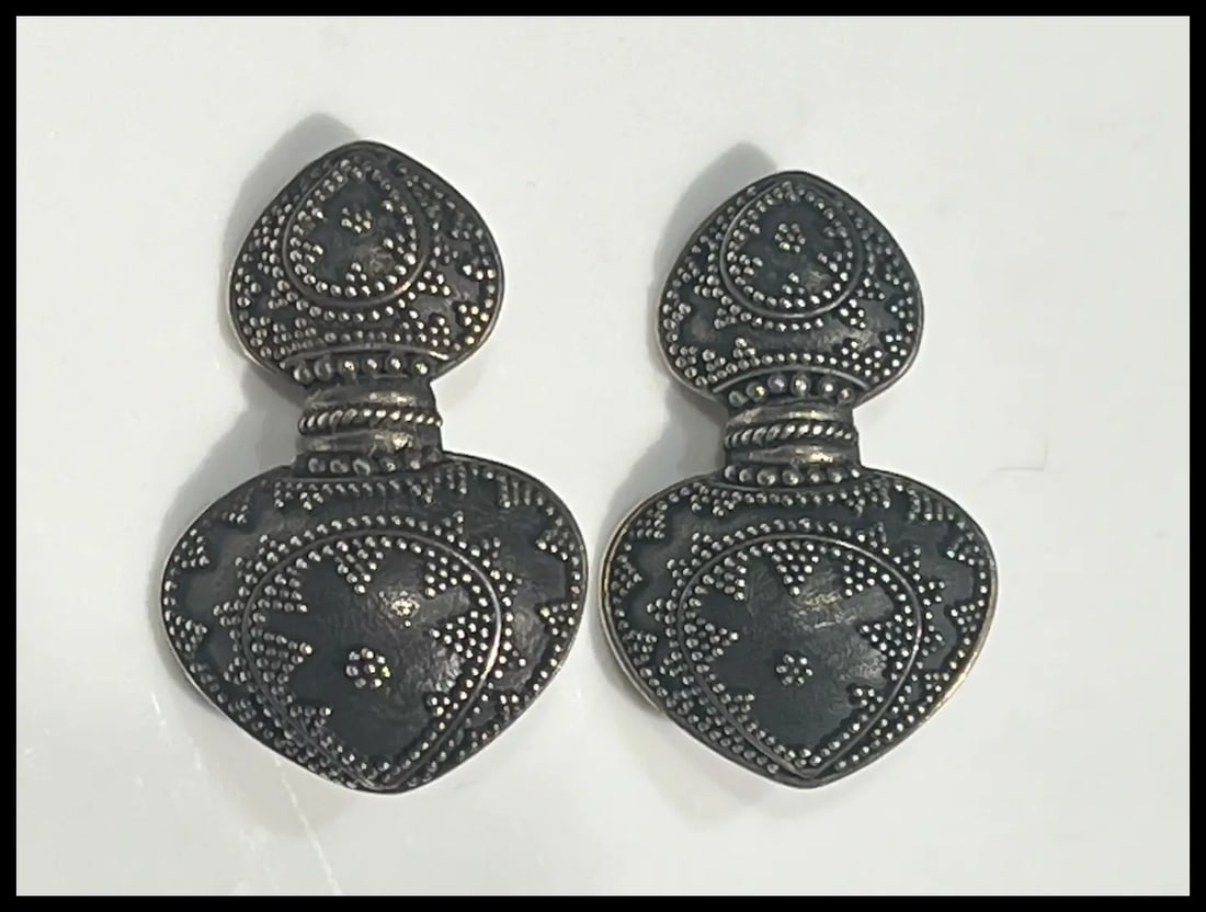 Vintage Sterling Silver Gunmetal John Hardy Clip Earrings - 3