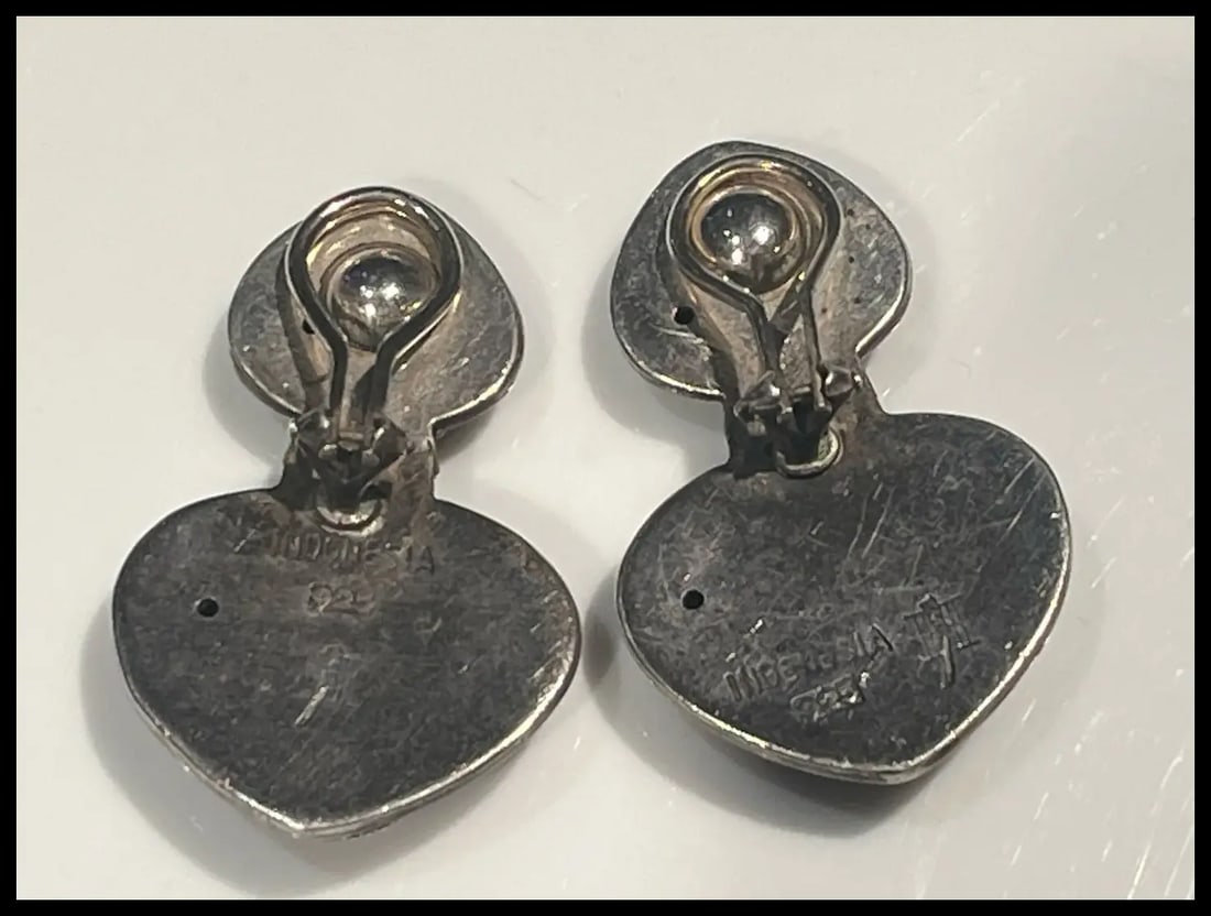 Vintage Sterling Silver Gunmetal John Hardy Clip Earrings - 6