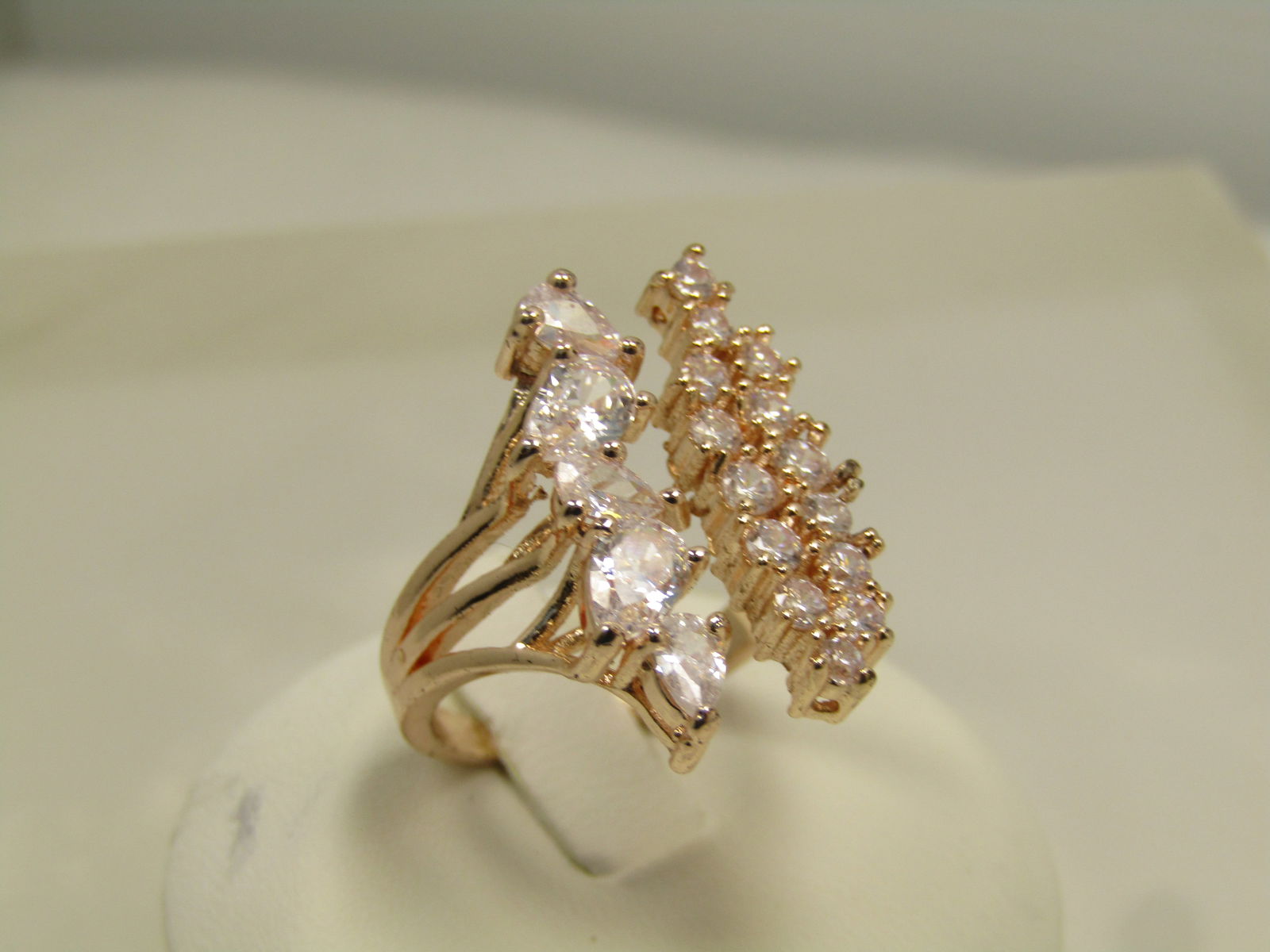 Rose Gold Clear Rhinestone Ring, Adjustable Sz 7.5 -10 - 2