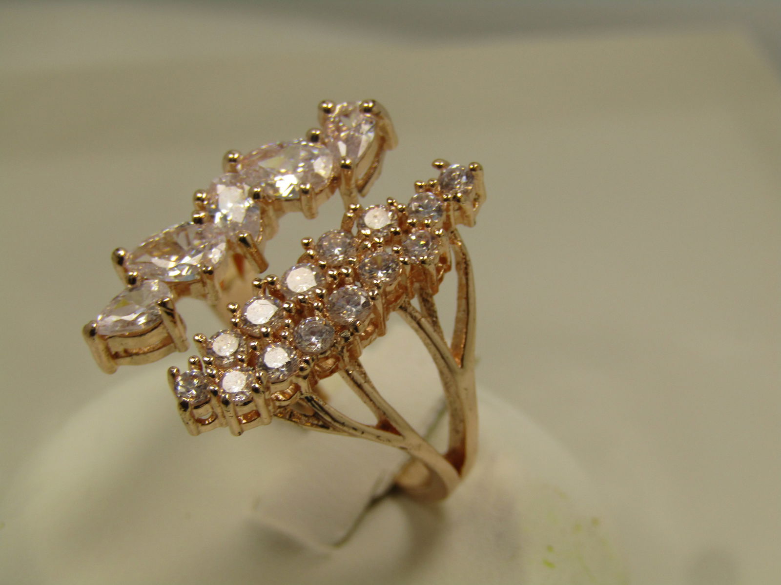 Rose Gold Clear Rhinestone Ring, Adjustable Sz 7.5 -10 - 3