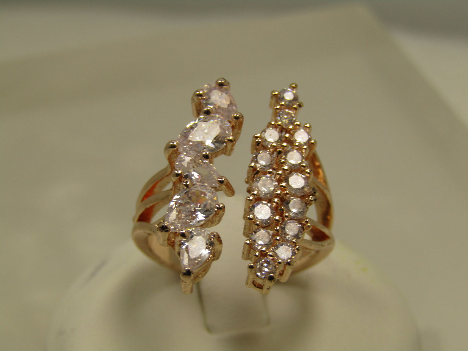 Rose Gold Clear Rhinestone Ring, Adjustable Sz 7.5 -10 - 4