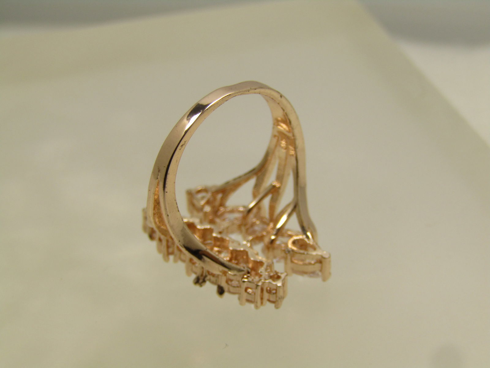 Rose Gold Clear Rhinestone Ring, Adjustable Sz 7.5 -10 - 5