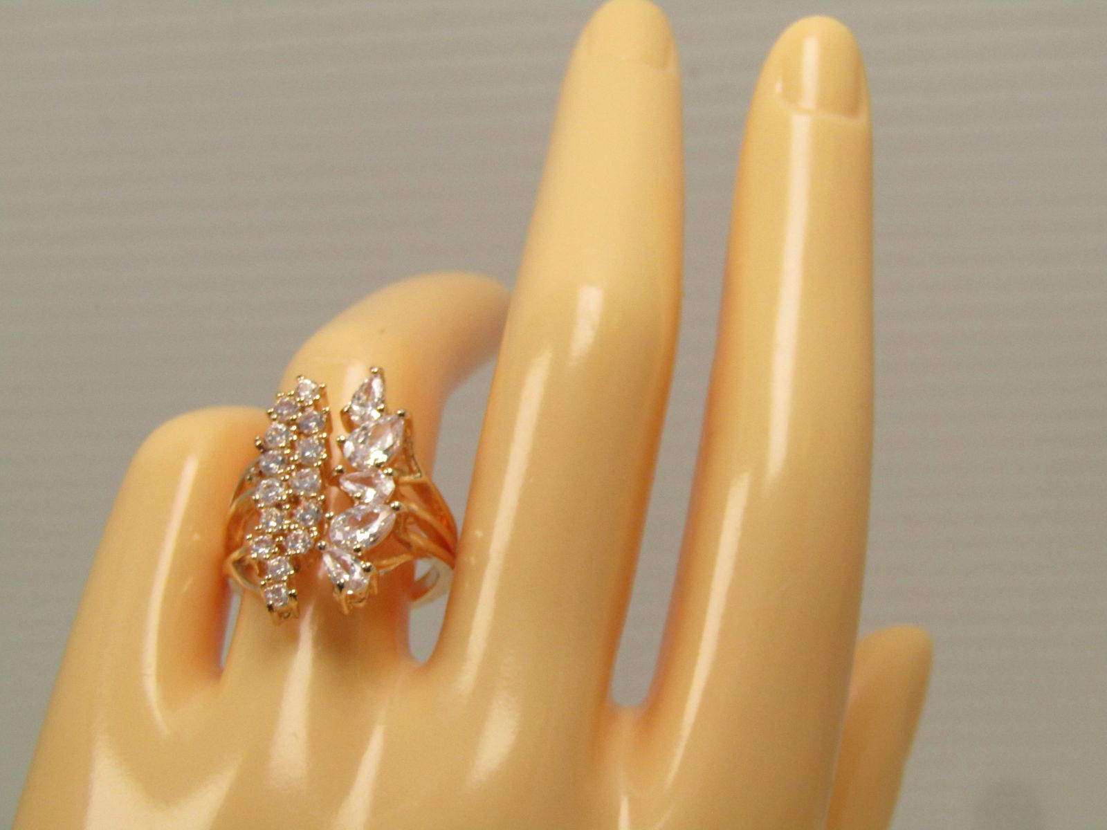 Rose Gold Clear Rhinestone Ring, Adjustable Sz 7.5 -10 - 6